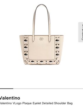 Valentino Cream VLogo Eyelet Tote Shoulder Bag